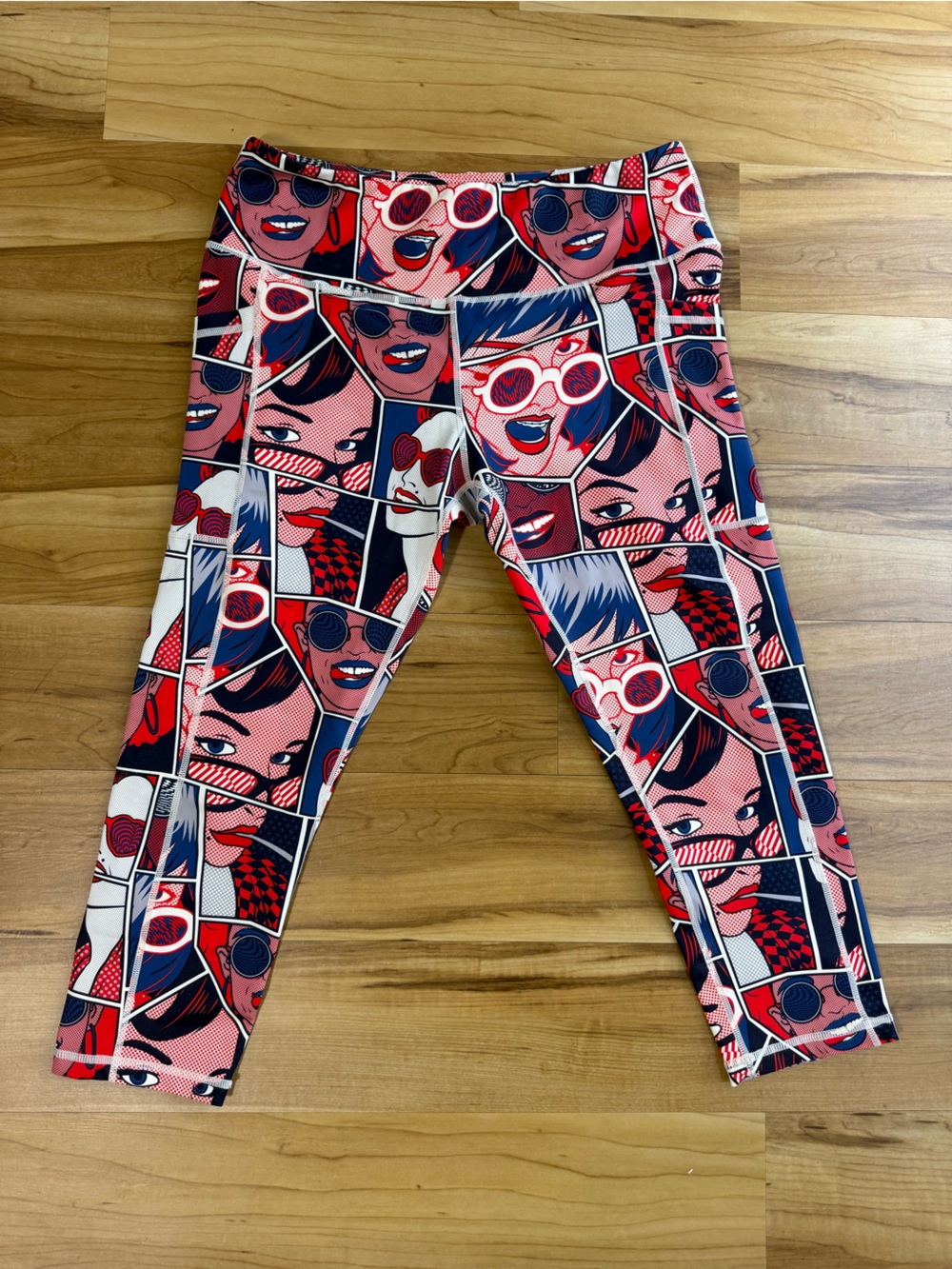Constantly Varied Gear Red, Navy & White Graphic Comic-Style Leggings